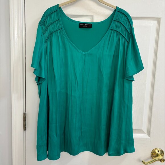 Lane Bryant Satin Smocked Shoulder Blouse - Picture 3 of 6